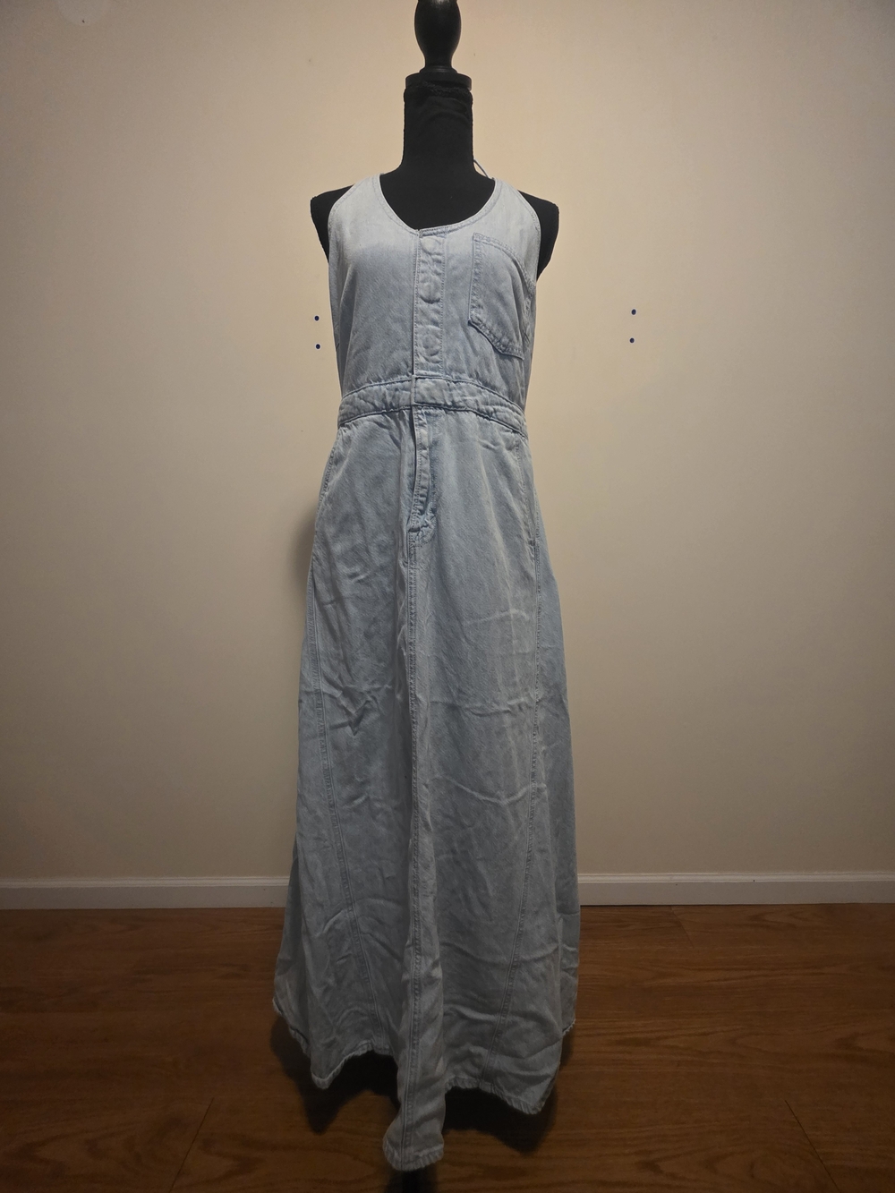 Light Wash Denim Maxi Dress - Sleeveless Casual